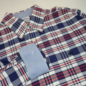 Brooks Brothers Men's Medium Regent Blue/Red Check Long Sleeve Button Up Shirt